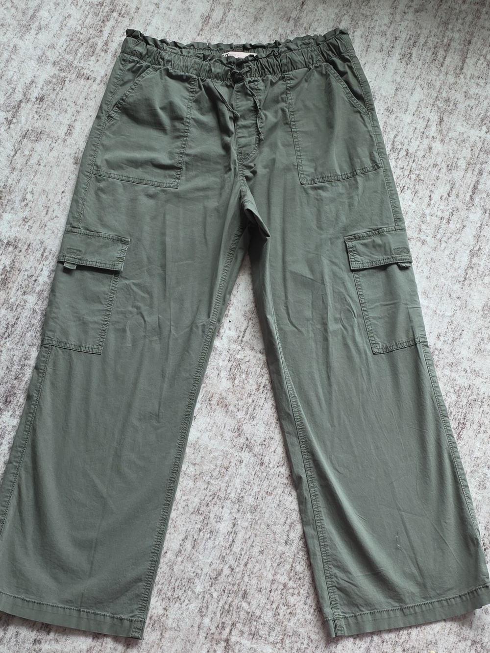 SO Women's High Rise Solid Green Cargo Pocket Wide-Leg Drawstring Pants L